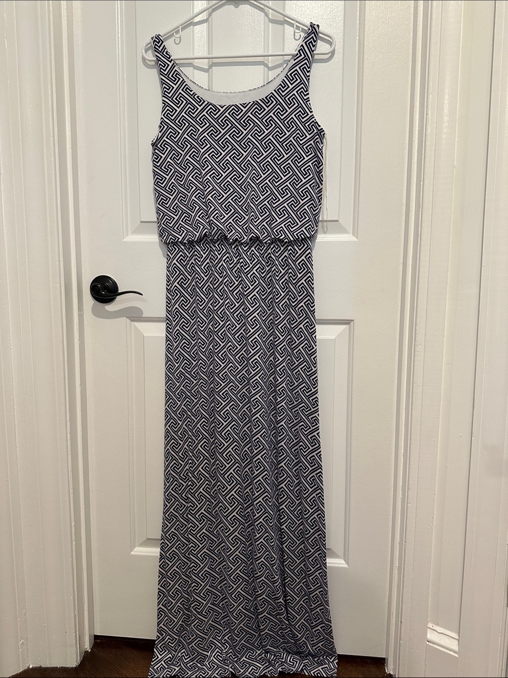 Pixley Navy and White Geometric Tank Maxi Dress